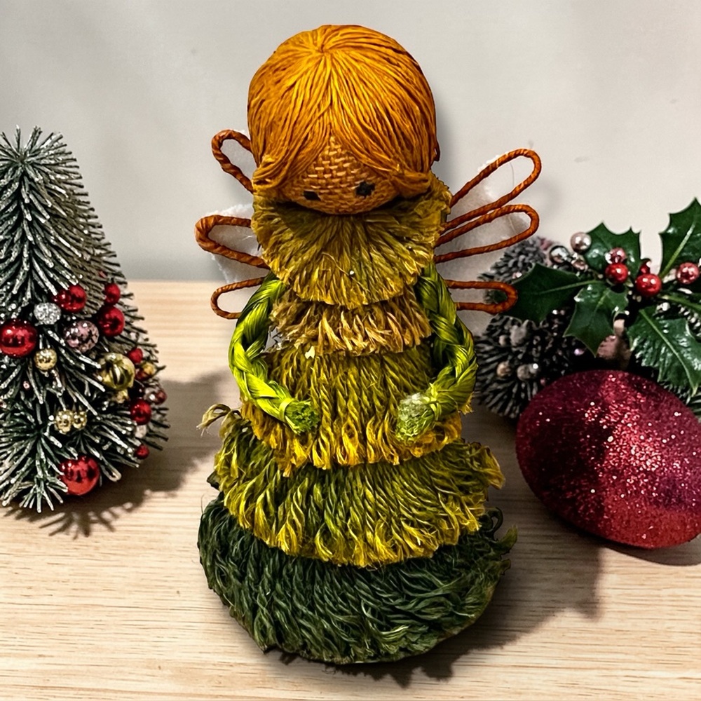 MCM Vintage Burlap/Jute Angel 7.5" Christmas Decor Tree Topper Ornament Taiwan